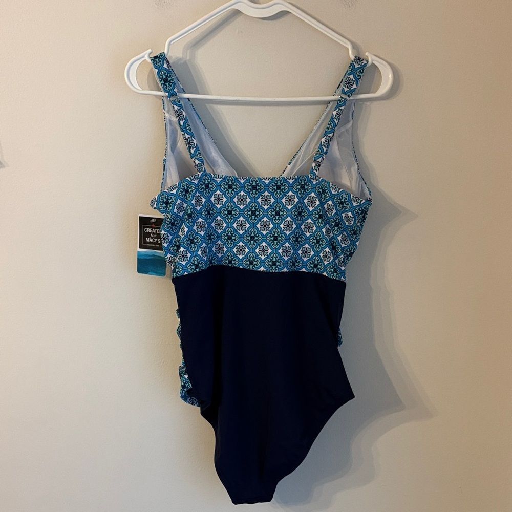 Swim Solutions Macy’s tummy control bust support geometric One Piece Swimsuit 14 - Picture 11 of 13